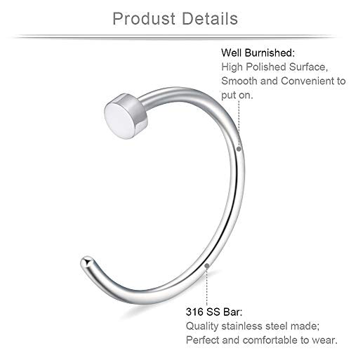 Ruifan 20G 18G Surgical Steel 1.5mm-3mm Flat Ball Clear Diamond CZ Nose Stud Rings Screw Piercing Jewelry 16-26PCS - color: 18G: 26PCS - Silver