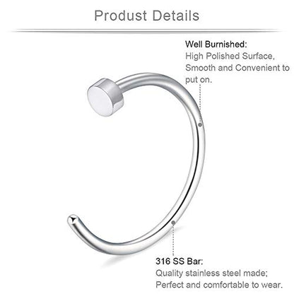 Ruifan 20G 18G Surgical Steel 1.5mm-3mm Flat Ball Clear Diamond CZ Nose Stud Rings Screw Piercing Jewelry 16-26PCS - color: 18G: 26PCS - Silver