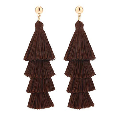 BaubleStar Bohemian Layered Tassel Drop Earrings for Women | Lightweight Statement Party Festival Jewelry - color: Chocolate