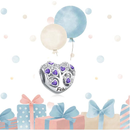 Birthstone Charms for Heart Dangle Charms for Bracelets and Necklaces, Birthday Mother's Day Christmas Jewelry Gifts For Women - color: February