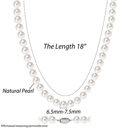 Freshwater Cultured AAAAA Quality Genuine Real Pearl Strand Necklace for Women Fine Jewelry Gifts for Her - size: 45.7 cm, 6.5 - 7.5 mm, style: AAA-Round