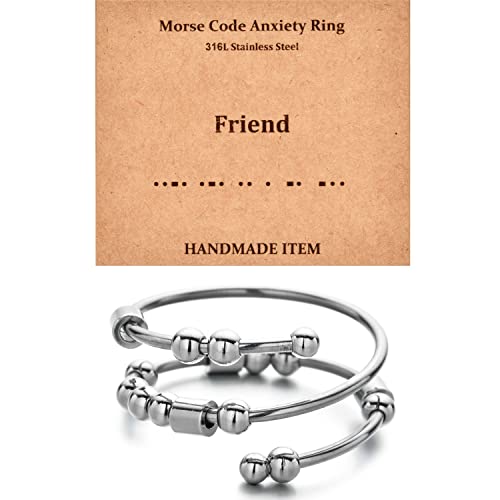 Morse Code Rings for Women, Stainless Steel Spinner Ring Fidget Rings for Anxiety Ring Morse Code Rings Inspirational Gifts Jewelry Women Birthday Graduation Gifts for Best Friends - style: 18 Friend