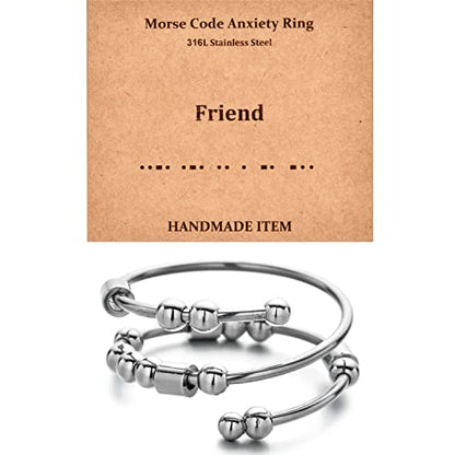 Morse Code Rings for Women, Stainless Steel Spinner Ring Fidget Rings for Anxiety Ring Morse Code Rings Inspirational Gifts Jewelry Women Birthday Graduation Gifts for Best Friends - style: 18 Friend