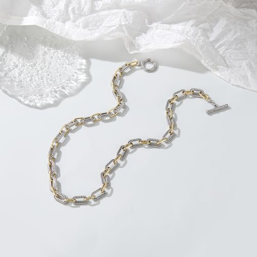 Mytys Women's Link Necklace 18k Gold Plated Double Twist Wire Gold and Silver 2 Tone Chain Necklaces Christmas New Year Jewelry - color: Long Gold & Silver 7