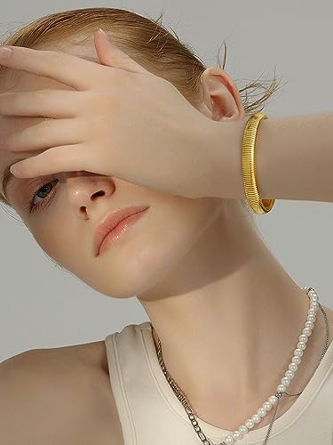 KeyStyle Bangle Bracelets For Women, Stainless Steel Stretch Bracelet Wide | 14K Gold/Rose Gold/Black/Silver Plated Flexible Wide Twisted Link Chain Wristband Jewelry, 10Mm, 16Mm, 20Mm - color: 10mm - Gold