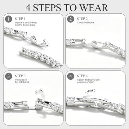 Tewiky Tennis Bracelet 14K Gold/Silver Plated 3mm Cubic Zirconia Tennis Bracelets for Women, Dainty Gold Bracelets for Women Non Tarnish Jewelry - color: Silver