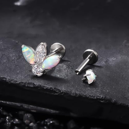 Titanium Flat Back Lip Rings Internally Threaded Earrings Studs Nose Rings 16G Opal CZ Tragus Cartilage Lobe Rook Helix Conch Labret Medusa Piercing Jewelry for Women Men W Piercing Taper Set - style: Four Opal