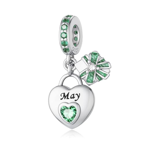 925 Sterling Silver Birthstone Charms Fit for Bracelet and Necklace Happy Birthday Charm Mother's Day Jewelry Gift for Women - color: 5-May