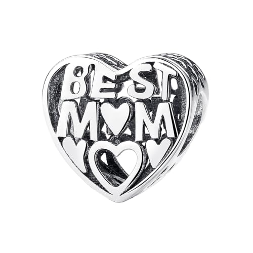 925 Sterling Silver Charms Pendants Mom Heart Dog koi fish Sea Turtle Football Charms for bracelet Pendants Beads Mom Sister Wife Family, Friends, Birthday gifts - style: Best Mom Charm