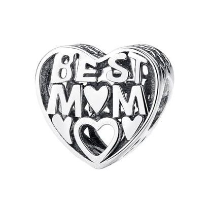 925 Sterling Silver Charms Pendants Mom Heart Dog koi fish Sea Turtle Football Charms for bracelet Pendants Beads Mom Sister Wife Family, Friends, Birthday gifts - style: Best Mom Charm