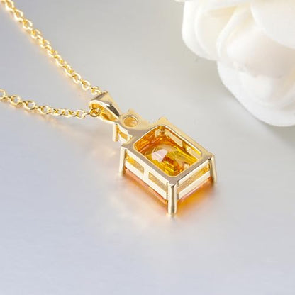 CiNily Rectangular Crystal Necklace for Women Trendy, Pendant Necklace with Chain 14K White Gold | Gold Plated Multicolor Birthstone Pendant Necklaces Boho Jewelry for Christmas Birthday Wedding - color: Gold-Yellow cz
