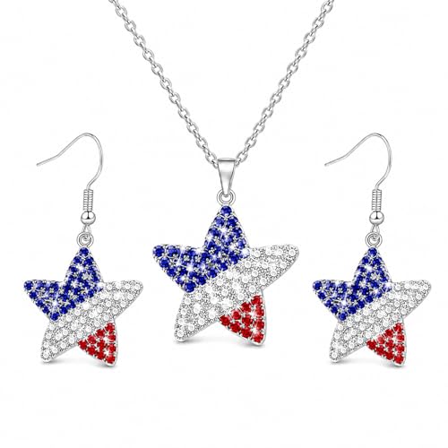 Go Ho 4th of July Earrings for Women, American Flag Red White and Blue Sparkly Crystal Dangle Earrings, Patriotic Jewelry Accessories - color: red white blue