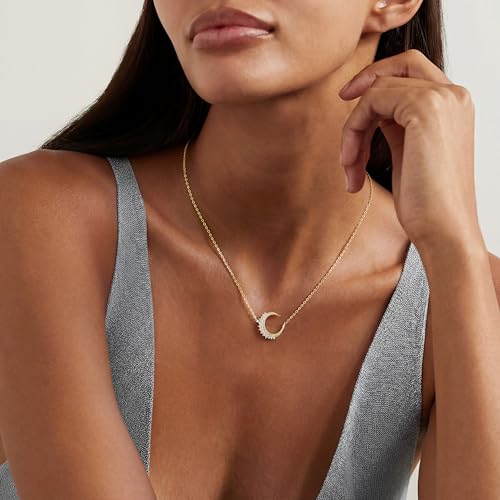 CHESKY Layered Necklaces for Women Trendy, Dainty 14k Gold Plated Pendant Necklace Layering Necklace for Women Non Tarnish Hypoallergenic Sun Gold Necklace Stack Gold Jewelry for Women Gifts - style: Moon-CZ