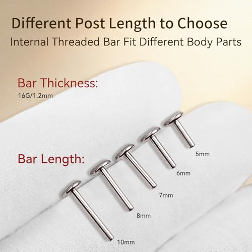 limerencia 16G/18G Hypoallergenic Internal Threaded Titanium Bar Post Replacement,Flat Back Stud Earrings Post Medusa Helix Couch Labret Bar for Women Men Sensitive Ears(A Pair) - color: silver tone, size: 16G-5mm