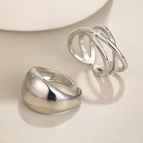 Roe Dolph Chunky Gold Rings for Women Stackable Statement Ring Set | Mixed sculptural shapes and polished surfaces create bold stacking combinations for parties dinners and everyday outfits - color: B1