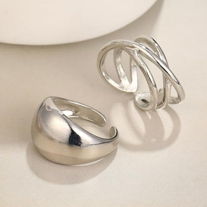 Roe Dolph Chunky Gold Rings for Women Stackable Statement Ring Set | Mixed sculptural shapes and polished surfaces create bold stacking combinations for parties dinners and everyday outfits - color: B1