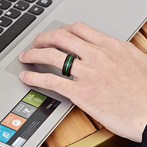 NUNCAD 8mm Men's Tungsten Rings Multi-Color/Green/Purple Plated Grooved Black Matte Finish Beveled Edges Size 4 to 16 - color: Green Grooved