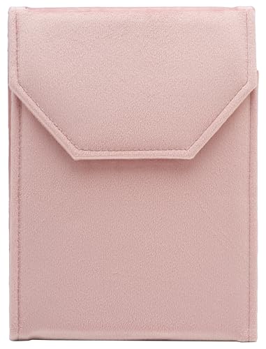 Velvet Necklace Jewelry Travel Folder Storage Display Case (Pink) - color: Pink
