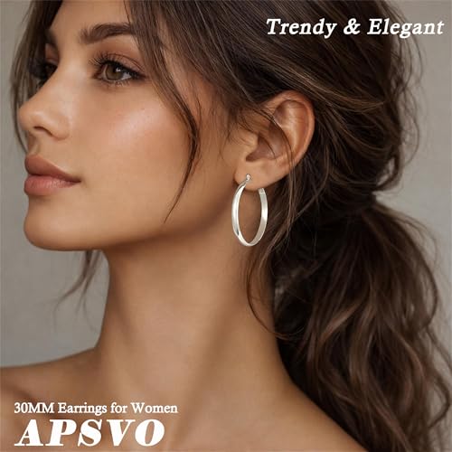 Apsvo Hoop Earrings for Women, 5mm Wide 14K Gold Plated/Silver Hoop Earring Hypoallergenic 925 Sterling Silver Earrings Lightweight Large Earrings for Women - color: Silver&40mm