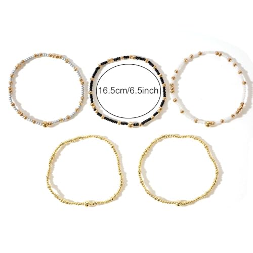 Stack Small Seed Bead Bracelets Set for Women, Boho Handmade Colorful Stretch Accessories Jewelry, Summer Beach Daily Wear Holiday Friendship Gift - color: Black