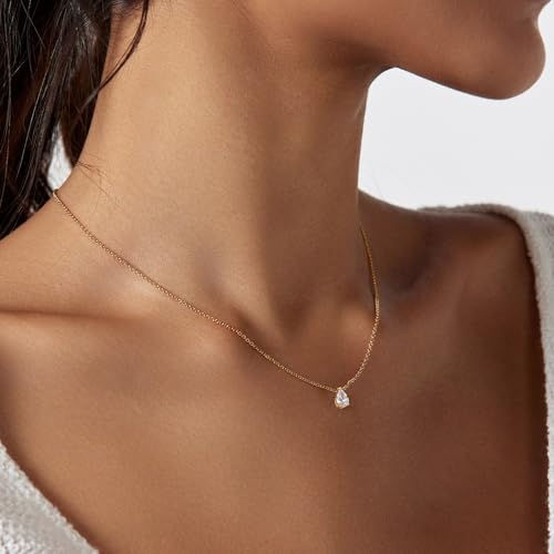 Zeffy Diamond Necklaces for Women, Dainty Gold Necklace 18k Gold Plated Layered Necklaces Simple Gold CZ Diamond Pendant Necklaces for Women Trendy Jewelry Gifts for Girls - color: Gold Teardrop Diamond Necklaces