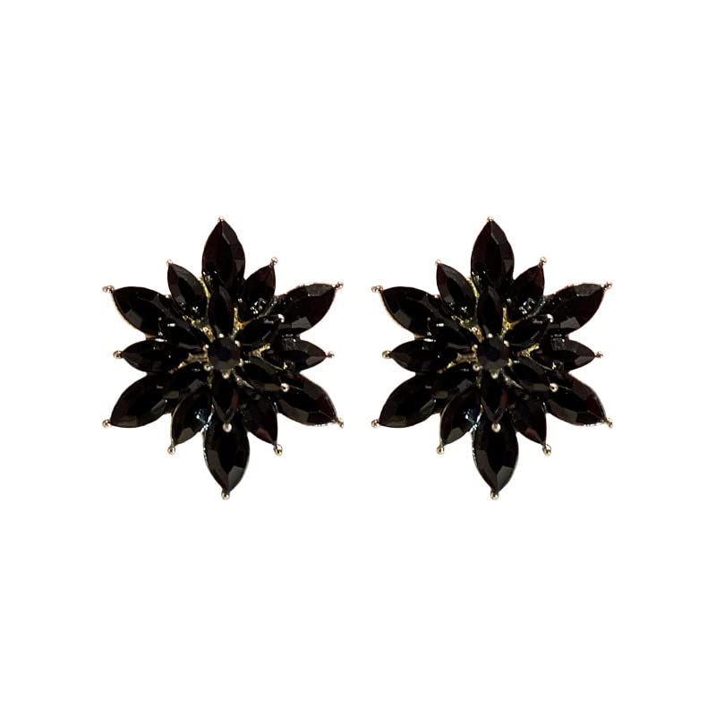 Crystal Flower Burst Stud Earrings Elegant Hypoallergenic Large Big Sparkly CZ Cubic Zirconia Rhinestone Earrings Bridal Wedding Party Prom Costume Jewelry for Women Birthstone Birthday Gift - color: Black