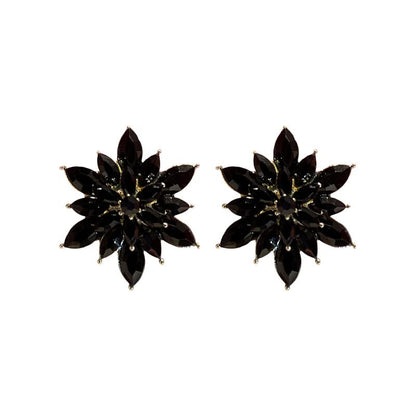 Crystal Flower Burst Stud Earrings Elegant Hypoallergenic Large Big Sparkly CZ Cubic Zirconia Rhinestone Earrings Bridal Wedding Party Prom Costume Jewelry for Women Birthstone Birthday Gift - color: Black