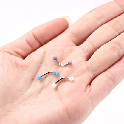 G23 Titanium Eyebrow Piercing Jewelry Eyebrow Rings Curved Barbell 16G Eyebrow Belly Button Ring Navel Rings Rook Daith Earrings Lip Ring Eyebrow Jewelry 6mm-12mm - color: 2PCS,Ball Shape Purple Opal,Silver
