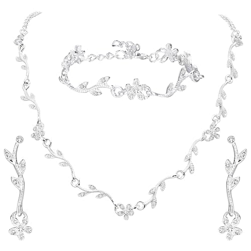sailimue Wedding Jewelry Sets for Brides Bridesmaid Women Prom jewelry | Silver Plated Rhinestone Crystal Necklace Bracelet Earrings Wedding Bridal Bridesmaid Costume Accessories - color: Silver C
