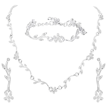 sailimue Wedding Jewelry Sets for Brides Bridesmaid Women Prom jewelry | Silver Plated Rhinestone Crystal Necklace Bracelet Earrings Wedding Bridal Bridesmaid Costume Accessories - color: Silver C
