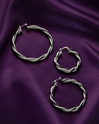 Milla Twisted Hoop Earrings for Women – Hypoallergenic Silver or Gold Statement Hoops – Lightweight & Easy to Wear - color: Silver Plated / 2.4 in / Large