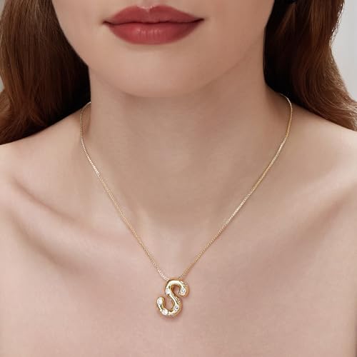 Cicy Bell Initial Necklace for Women 14k Gold Plated | Cubic Zirconia, Trendy, Personalized, Dainty Letter Pendant - color: S-Gold