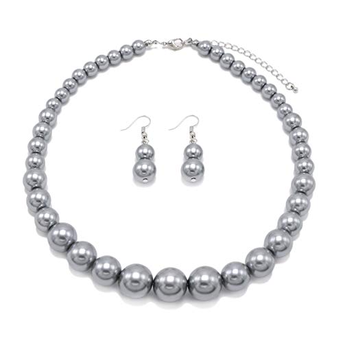 Cryshimmer Pearl Choker Necklace for Women Faux Pearl Beads Strand Necklace Earring Set Costume Jewelry,Gift for Wife Mother - color: Gray