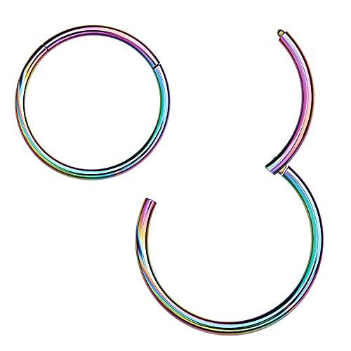 MissNity 316L Surgical Steel Hinged Nose Rings Hoop 20G 18G 16G 14G, Diameter 6mm to 10mm, Color Gold - Rose Gold - Silver - Black - Rainbow - color: A01: rainbow - 1pc