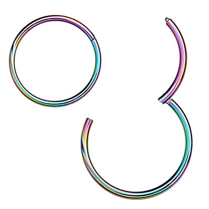 MissNity 316L Surgical Steel Hinged Nose Rings Hoop 20G 18G 16G 14G, Diameter 6mm to 10mm, Color Gold - Rose Gold - Silver - Black - Rainbow - color: A01: rainbow - 1pc
