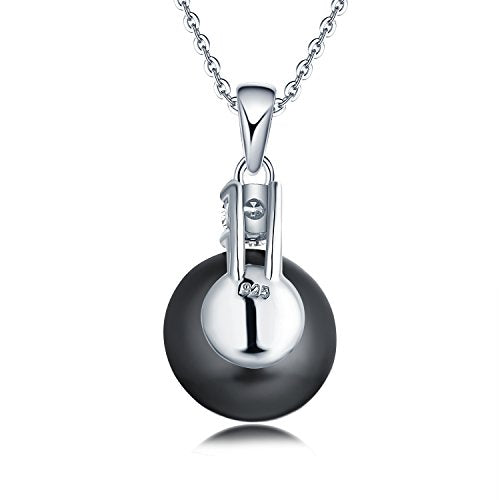 925 Sterling Silver Freshwater Cultured Pearl Pendant Necklace JO WISDOM Jewelry for Women,Girls - color: 10mm,black pearl