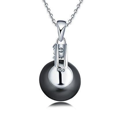 925 Sterling Silver Freshwater Cultured Pearl Pendant Necklace JO WISDOM Jewelry for Women,Girls - color: 10mm,black pearl