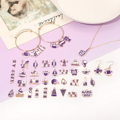 40PCS Game Day Charms for Bracelet Making Enamel Football Charms for Bracelet Necklace Earrings Jewelry Making DIY Football Mom Accessories Gifts - color: Purple White