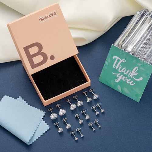 BMMYE 4 Pairs Silver Stud Earrings for Women Stainless Steel Ball Earrings | Small 14 Gold Plated Earrings Studs Set with Cubic Zirconia Waterproof Hypoallergenic Silver Ball Earring for Women - color: 4pair silver cz