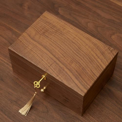 Jewelry Box Organizer for Women & Men 2-Layer Lockable | Wooden with Velvet Lining, Black Walnut Double Layer, Earring Ring Necklace Organizer, Lock & Key, Brass Handles - style: 2-layer lockable