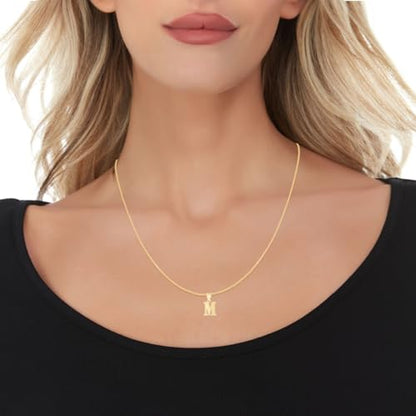 Floreo 10k Yellow Gold 0.45" Personalized Lighting Alphabet Letter A - Z Initial Charm Pendant with optional Extendable Chain Necklace - size: Pendant with Adjustable Chain, 18", style: - M -