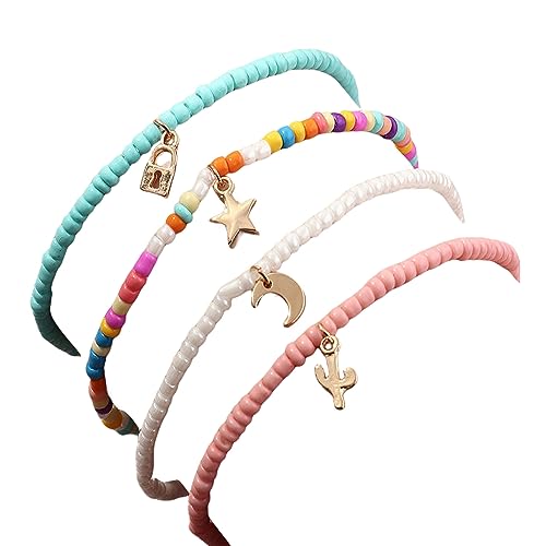 Handmade Multilayered Rainbow Colorful Beads Link Chain Moon Star Butterfly Pendant Choker Necklace Friendship Creative Beach Costume Jewelry for Women - color: bracelet