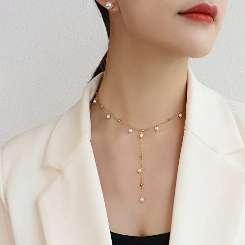 14K Gold Pearl Pendant Necklace, Freshwater Pearl Y-shaped Necklace, Women's Day, Birthday Gift for Wife, Girlfriend - color: style two