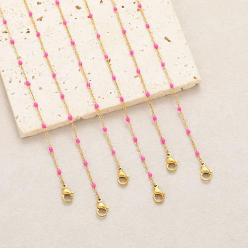 6 PCS Enamel Beaded Chains Bracelet Stainless Steel Link Bracelets | 6.7"+1.18", With Extender Chain, Fashion Jewelry Set, Gift For Women, Colorful, No Fade - color: Rose Gold
