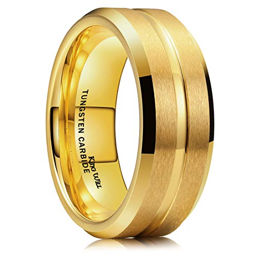 King Will Tungsten Carbide Wedding Band for Men Women-6/8/10mm Width Multicolor Available with Grooved Center Wedding Ring Suitable for Work, Gym Comfort Fit Size 4-16 - color: Gold-8mm