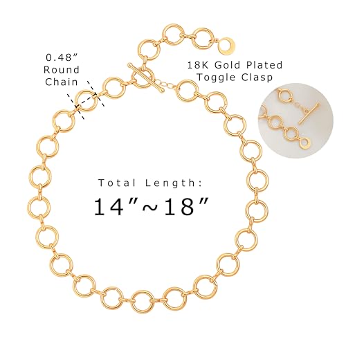 Aobei Pearl 18K Gold Plated Paperclip Chain Choker Satellite Chain Freshwater Cultured Biwa Pearl Pendant Necklace Dainty Turquoise Jewelry for Women - color: 18K Gold Plated Large Round Circle