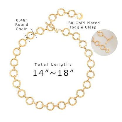 Aobei Pearl 18K Gold Plated Paperclip Chain Choker Satellite Chain Freshwater Cultured Biwa Pearl Pendant Necklace Dainty Turquoise Jewelry for Women - color: 18K Gold Plated Large Round Circle