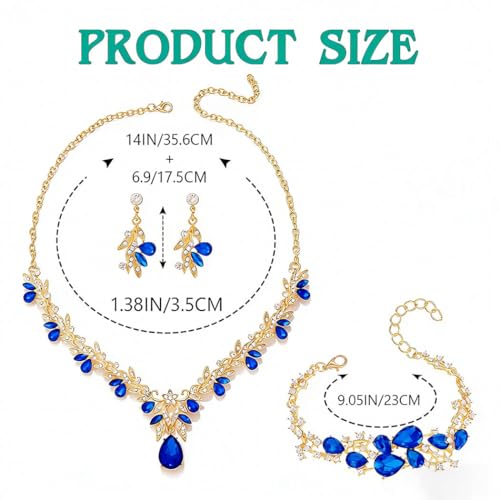 Sixexey Bridal Wedding Jewelry Set Crystal Neck Jewelry Rhinestone Wedding Prom Jewelry Accessories for Women - color: Blue Crystal