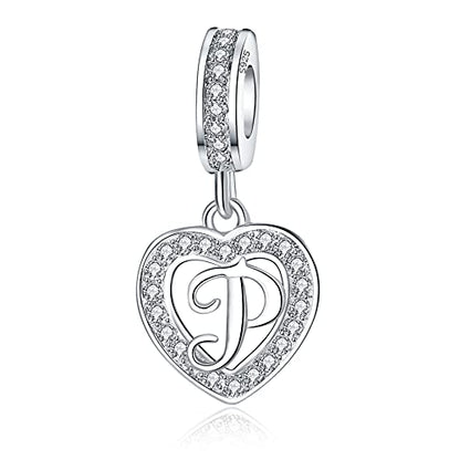 925 Sterling Silver Letter Charms A~Z Alphabet Charm Letter Beads fit Pandora European Bracelets fit Wife Mom Christmas Birthday Gift - color: P