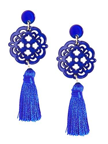 Acrylic Resin Tassel Earrings for Women Geometric Modern Pattern Acetate Drop and Dangle Earrings Trendy Fashion Jewelry - color: Cobalt